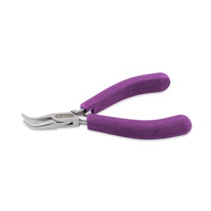 Designer Series Bent Chain Nose Pliers, Purple Vinyl-Free Grips, Stainless Steel, Box Joint, Double Leaf Springs, 4.75 in / 12 cm