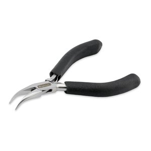 Designer Series Bent Chain Nose Pliers, Black Vinyl-Free Grips, Stainless Steel, Box Joint, Double Leaf Springs, 4.75 in / 12 cm