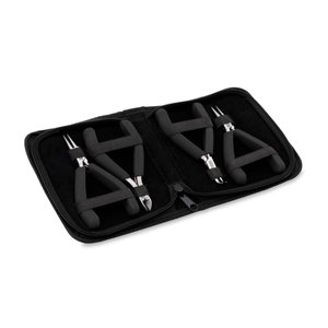 Designer Series Pliers Kit, Black Vinyl-Free Grips, Chain Nose, Bent Chain Nose, Round Nose, Semi-Flush Cutter, 4.75 in / 12 cm each, 4 pc with Zip Pouch