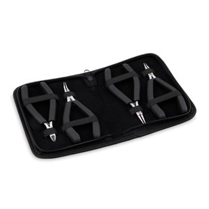 Designer Series Slim Pliers Kit, Black Vinyl-Free Grips, Stainless Steel, Chain Nose, Bent Chain Nose, Round Nose, Semi-Flush Cutter, 5.75 in / 14.6 cm, 4 pc w/ Zip Pouch