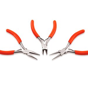 Econo Series Tool Kit, Chain Nose, Round Nose, Semi-Flush Cutter, Red Vinyl-Free Grips, Steel Construction, Double Leaf Springs, 5 in / 12.7 cm each, 3 pc