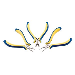 Designer Series Ergo Tool Kit, Yellow & Blue Vinyl Free Grips, Chain Nose Pliers, Round Nose Pliers, Semi-Flush Cutter, Stainless Steel Box Joint, 5.25 in / 13.3 cm, 3 pc