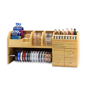 Wooden Tabletop Workbench, 9 Bins, 4 Drawers, 1 Rack, Dowel for Spooled Wire, 18 x 4.75 x 9 in / 45.7 x 12.1 x 22.8 cm, Supplies Not Included